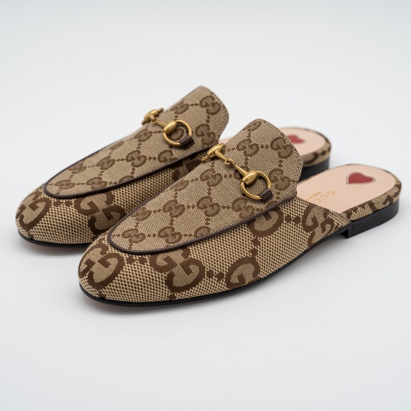 size 37G 7 US Gucci Jumbo GG Princetown Horsebit Mules Slip On Beige Brown - Picture 1 of 14